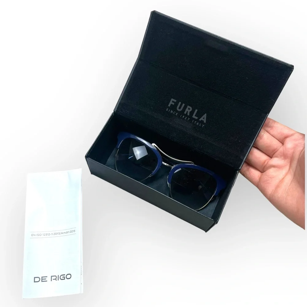 Furla Women's Sunglasses SFU138 Blue Gray Fashion Cat Eye Brand new with Case
